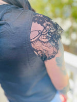 Bria Lace Sleeve Tie Back Top | Black