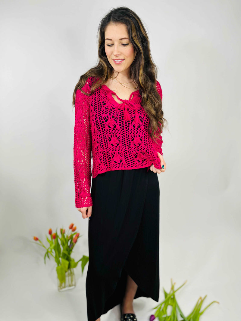 Ella Crochet Sweater | Magenta