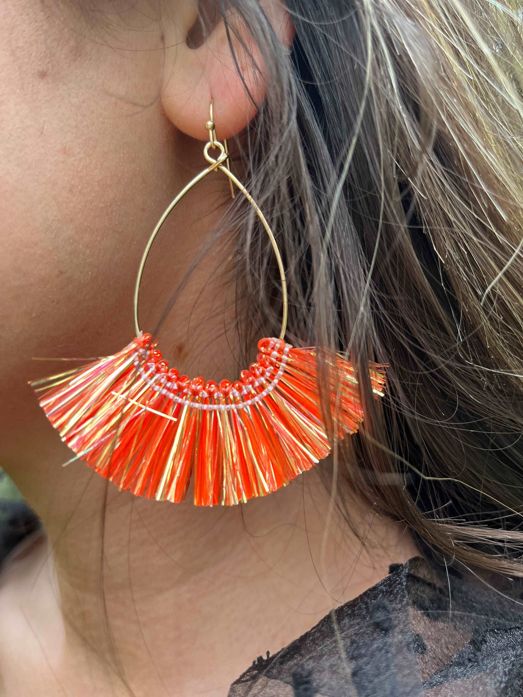 Foil Thread Tassel Earrings - Coral - Jaclyn Sue Boutique 