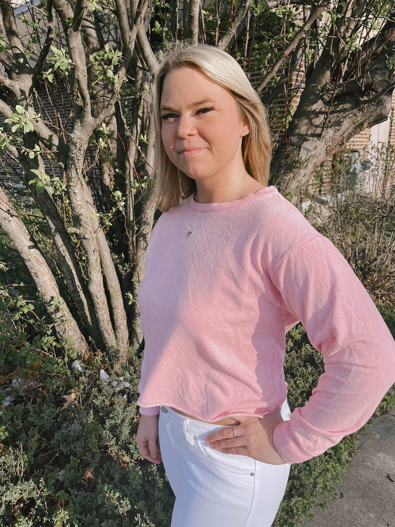 Lex Pink Mineral Washed Cropped Sweatshirt - Jaclyn Sue Boutique 