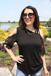 Speak to Me Crochet Sleeve Top | Black