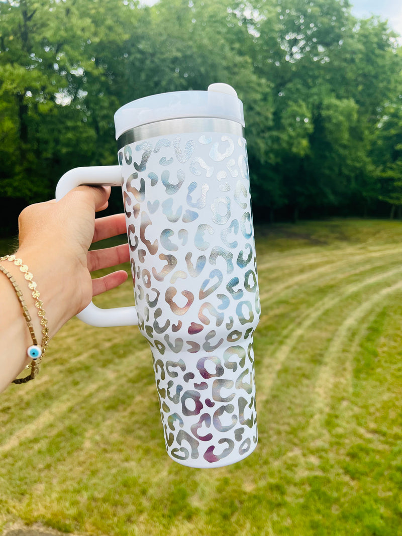 Kate Holographic Insulated Cup | White Leopard