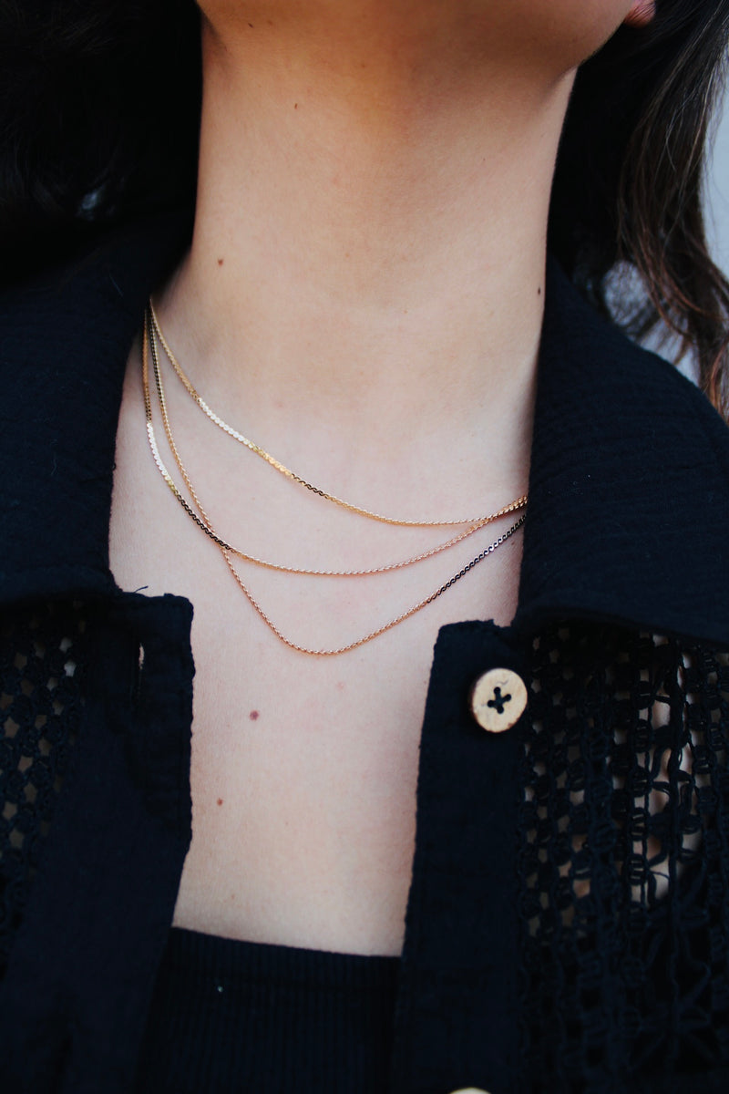Flat Triple Layer Chain Necklace | Gold