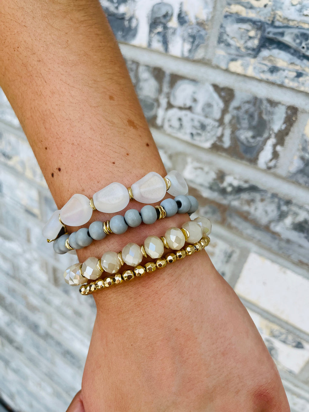 Stone Sunrise Combo Beaded Bracelet Set - Gray