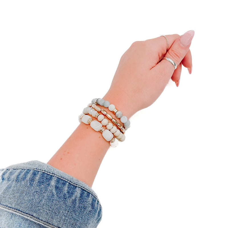 Stone Sunrise Combo Beaded Bracelet Set - Gray