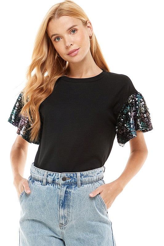 Pop the Bubbly Sequin Sleeve Top - Jaclyn Sue Boutique 
