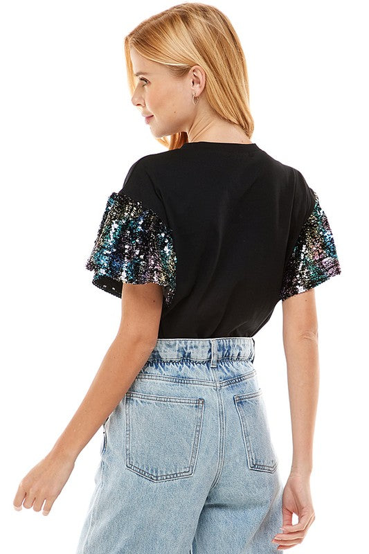 Pop the Bubbly Sequin Sleeve Top - Jaclyn Sue Boutique 