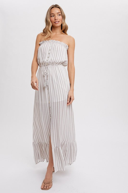 striped maxi dress with front slit 