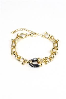 Gold Chain Link with Hematite Crystal 7.5" Bracelet