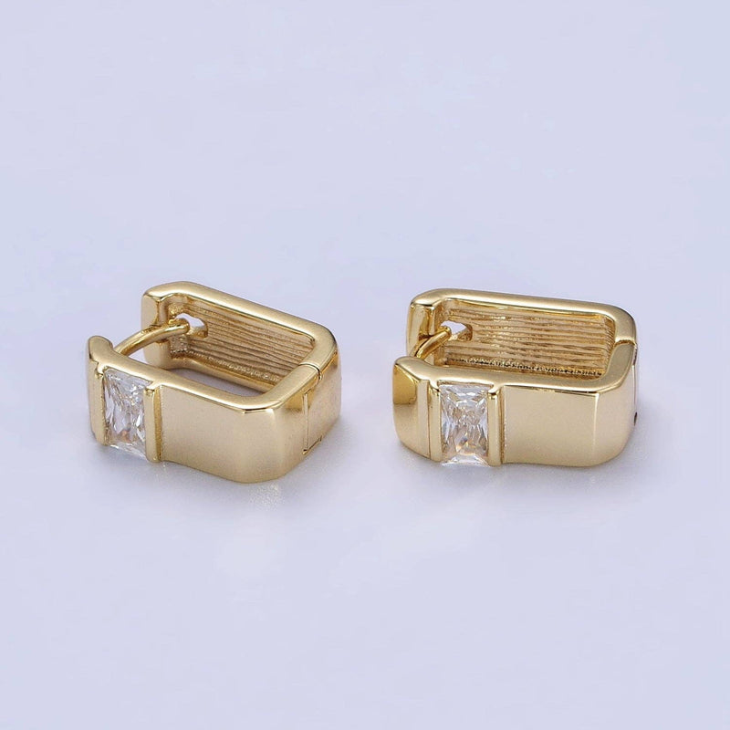 14K Gold Filled Clear Baguette CZ Wide U-Shaped Hoop Earrings