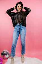 Take Me Away Crochet Sweater Top | Black