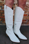 The Carrie Embroidery Block Heel White Western Boots