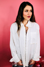 Risky Love Pearl Button Down Top | Bright White