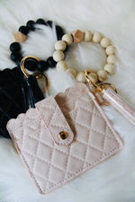 Quilted Beaded Keyring Wallet | Blush