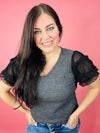 More to the Story Sheer Sleeve Top | Charcoal