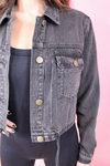 Nora Crop Denim Corded Jacket | Washed Black