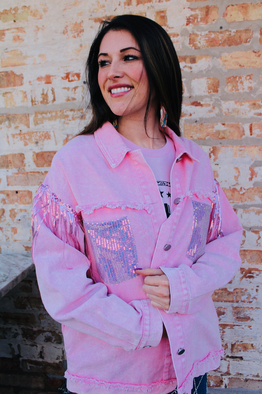 Swiftie Sequin Fringe Jacket | Light Pink