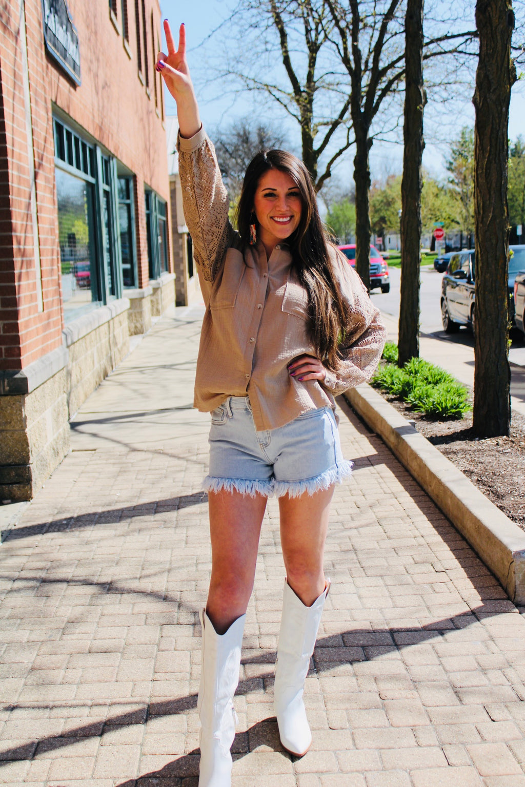 The Main Stage Crochet Sleeve Top Jacket | Taupe