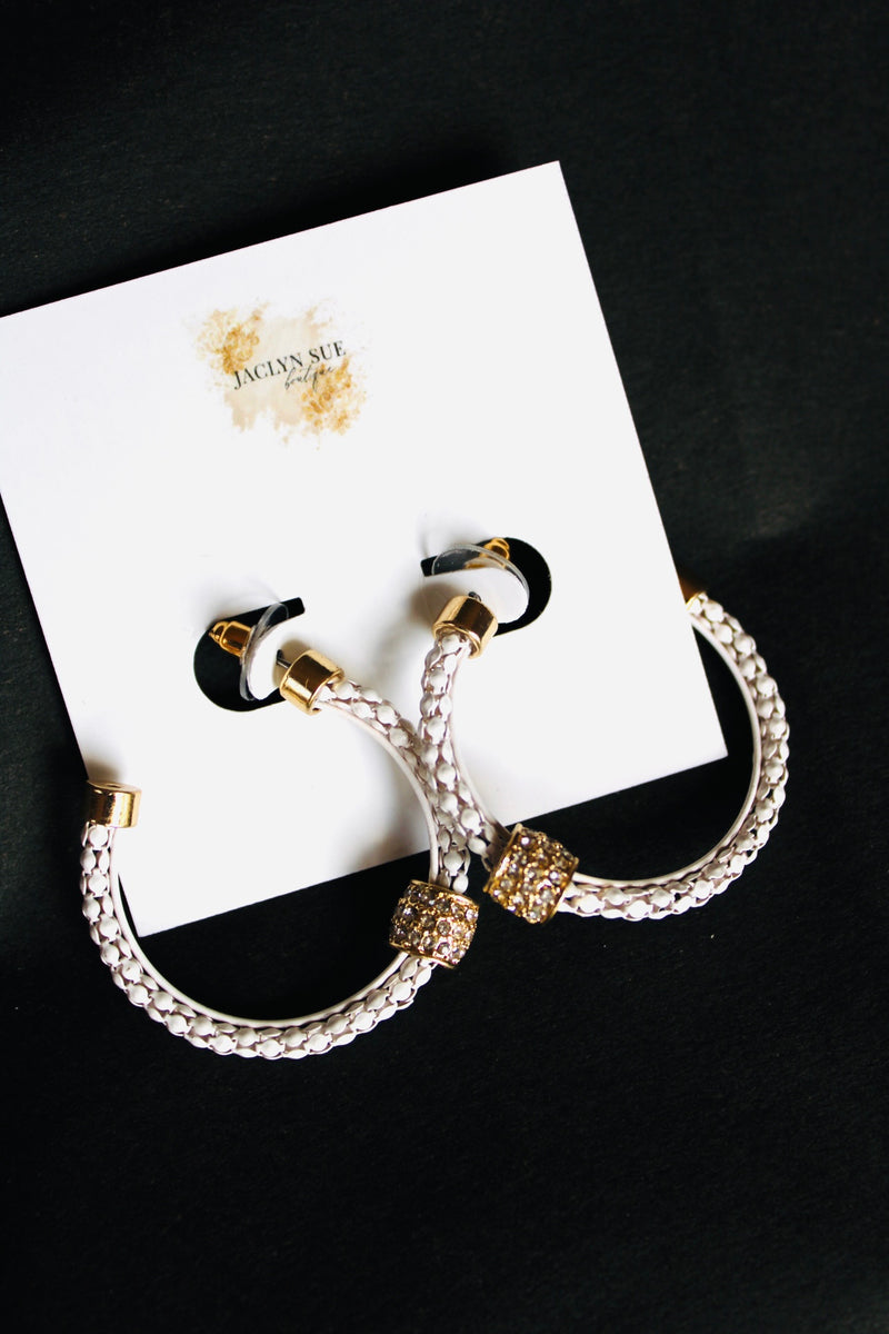 Snake Chain Hoop Earrings | White