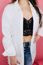 Risky Love Pearl Button Down Top | Bright White