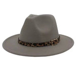 Flat Brim Fedora Hat with Leopard Band | Gray