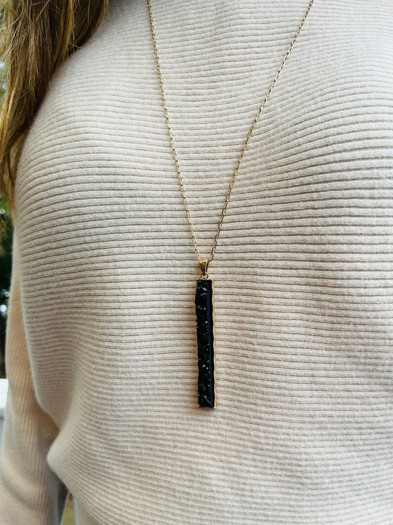 Metal Bar Long Necklace | Black