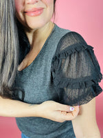 More to the Story Sheer Sleeve Top | Charcoal
