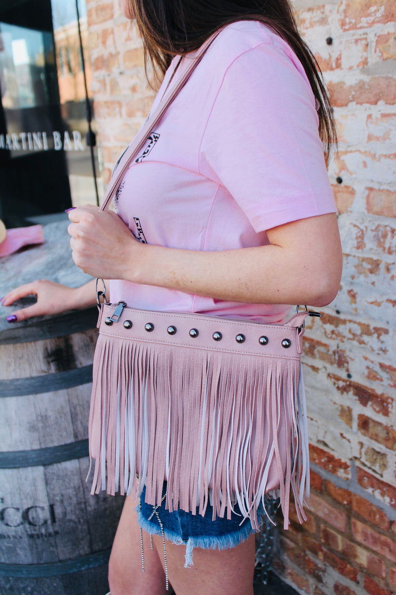 The Reba Fringe Studded Cowgirl Purse | Pink