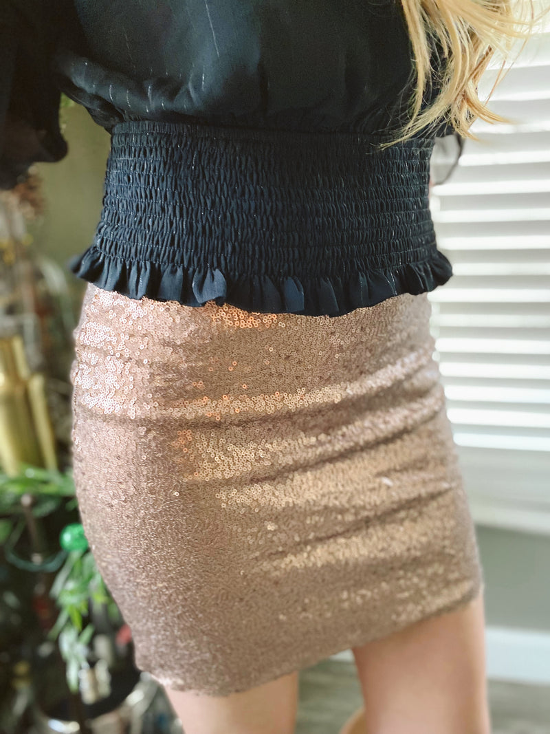 The Beat Goes On Bronze Sequin Skirt - Jaclyn Sue Boutique 